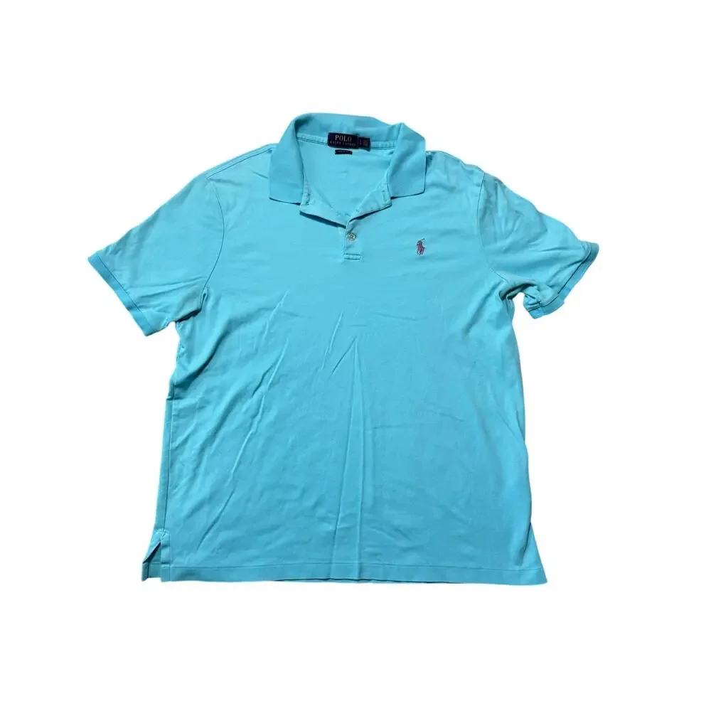 Polo Ralph Lauren Classic Fit Polo Shirt Mens Large L Light Blue Turquoise Pony